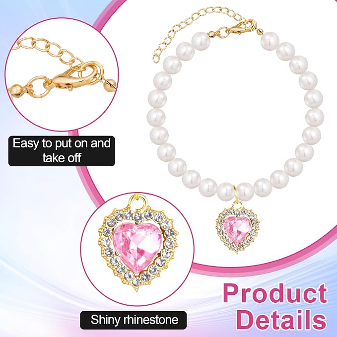 2pcs Pearl Collar for Cat Puppy, Small Cute Heart Shape Rhinestone Pet Necklace - Image 4