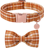 Fall Plaid Dog Collar and Bow Tie Set – Brown Orange Checkered Adjustable Collar by UPURARAPUP