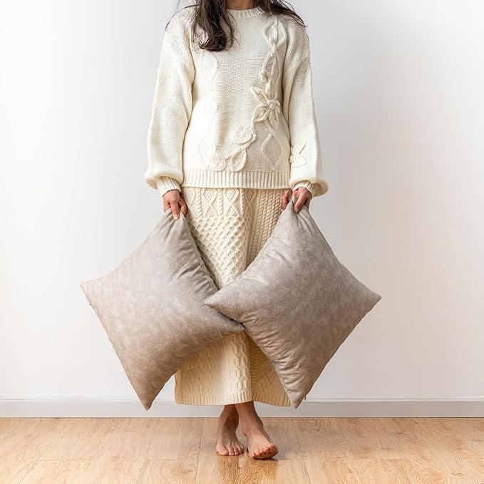 Oversized Neutral Decorative Leather Pillow Cover Pack of 2, - Image 2
