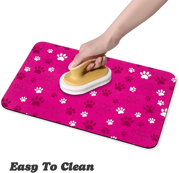 Dog Food Mat, Absorbent Water Bowl Mats Cat Pet Feeding Placemats Pink 24 * 32 - Image 4