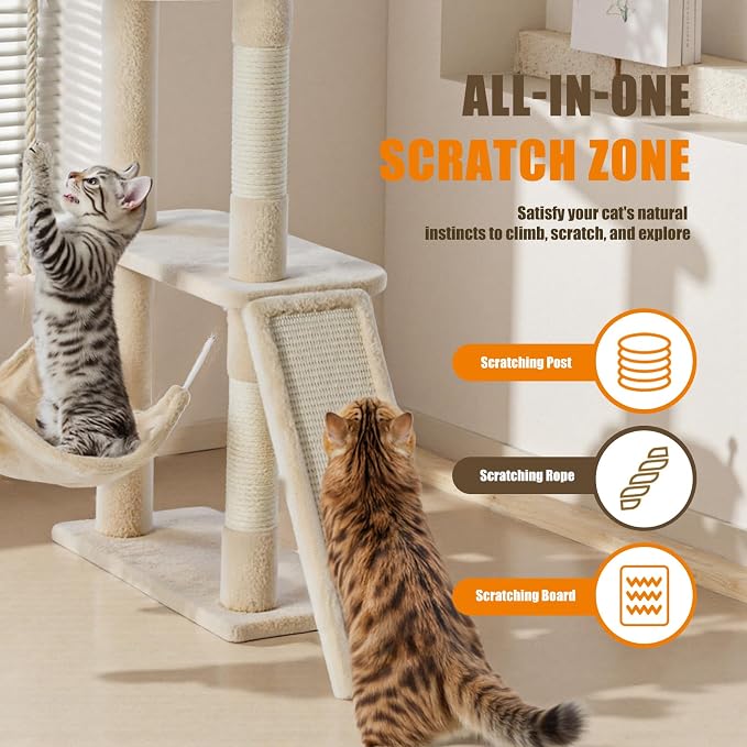 Large Cat Tree 63 Inch, Sisal Scratching Posts Board and Hammock, Pet Play House - Image 4