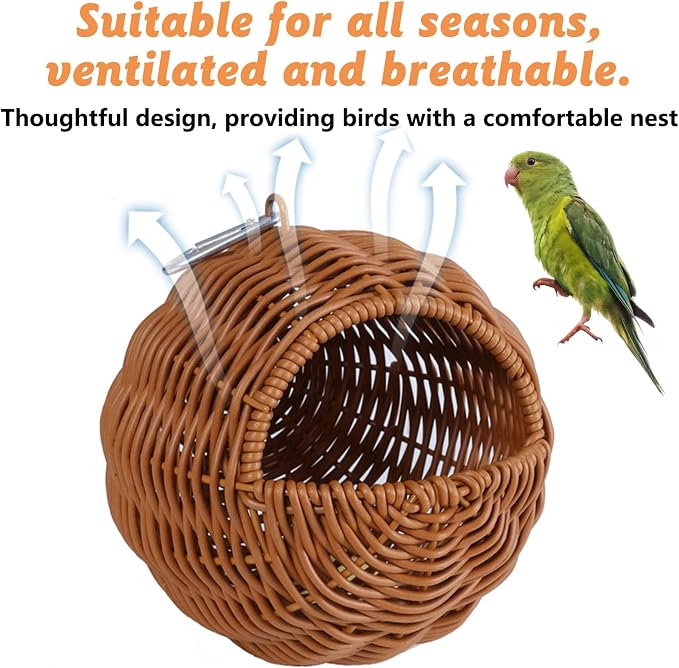 BNOSDM Rattan Bird Nest Parrot Nesting House Parakeet Hanging Swing Soft - Image 6