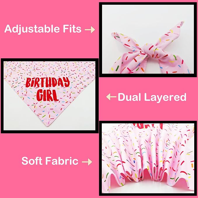 Birthday Girl Dog Bandanas 1 Pack, Triangle Reversible Pet Scarves - Image 5