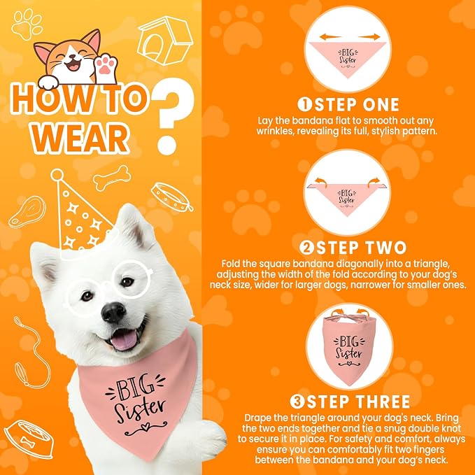 2 Pack Big Sister Big Brother Dog Bandanas, Adjustable Pet Bandana - Image 4