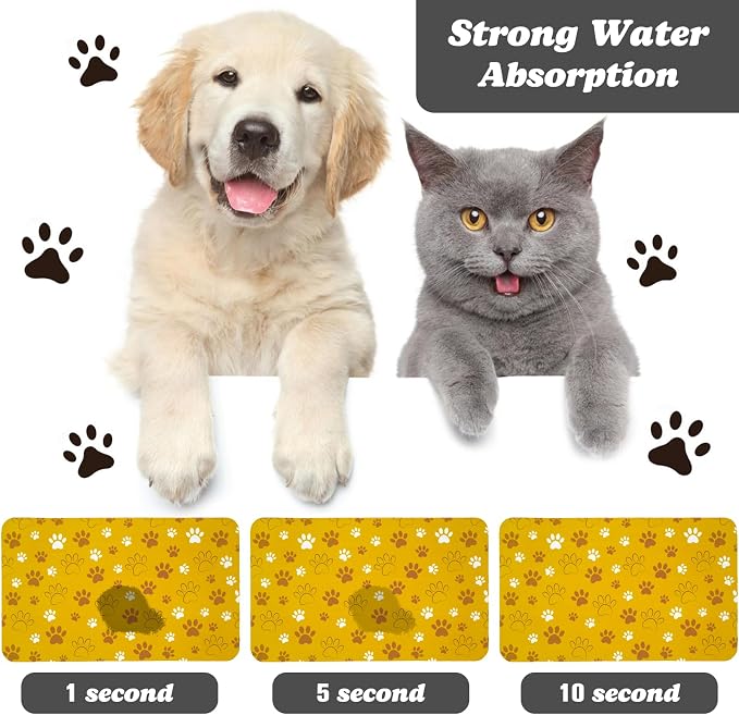 Dog Food Mat, Absorbent Water Bowl Mats Cat Pet Feeding Placemats Yellow 17 * - Image 2