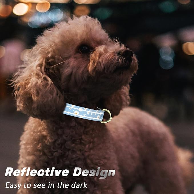 Reflective Dog Collar for Medium Dogs, Cute Daisy Theme Adjustable Heavy-Duty - Image 3