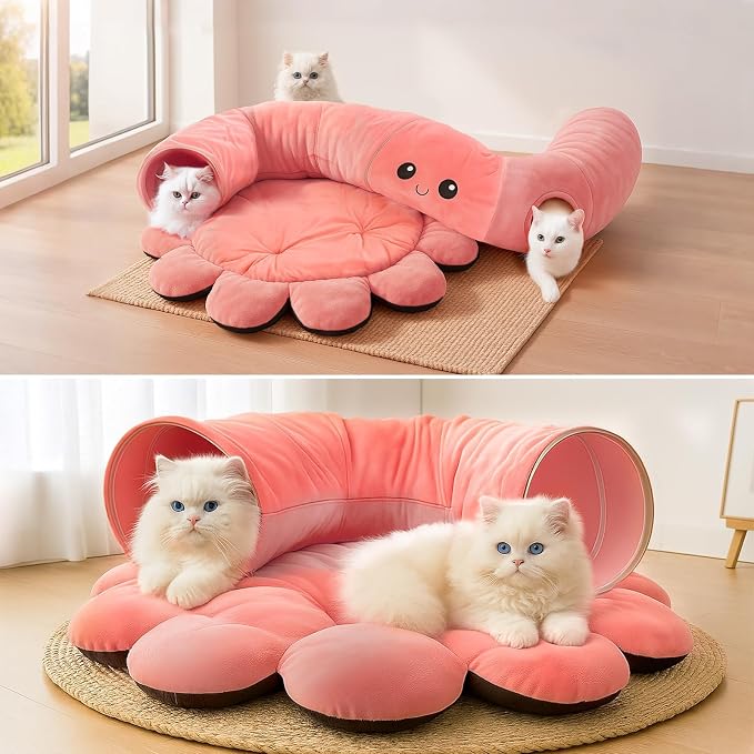Cat Tunnel Bed for Indoor Cats, Peekaboo Cat Cave Bed, Soft Cat Donut Tunnel - Image 8