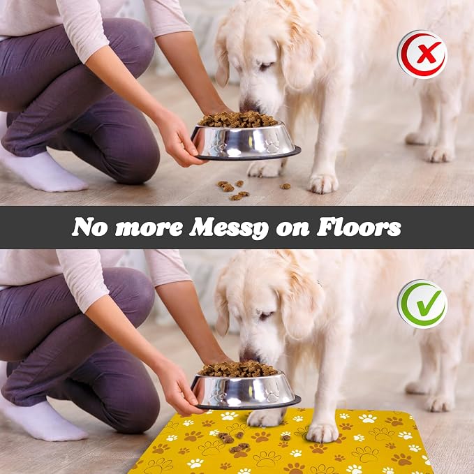 Dog Food Mat, Absorbent Water Bowl Mats Cat Pet Feeding Placemats Yellow 17 * - Image 5