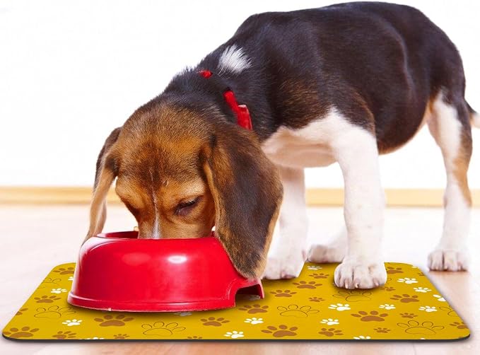 Dog Food Mat, Absorbent Water Bowl Mats Cat Pet Feeding Placemats Yellow 17 * - Image 6