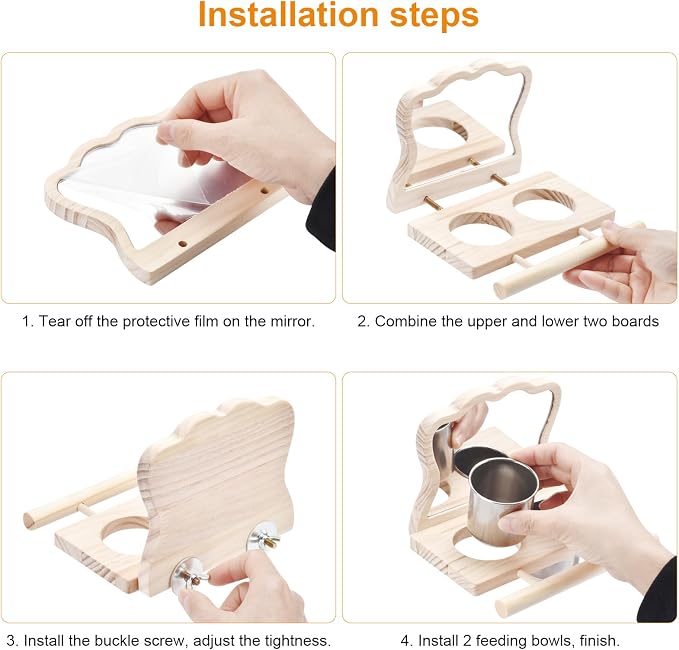 Bird Perch Platform Toy with Mirror, Standing Rack & Stainless Steel Bowl - Image 5
