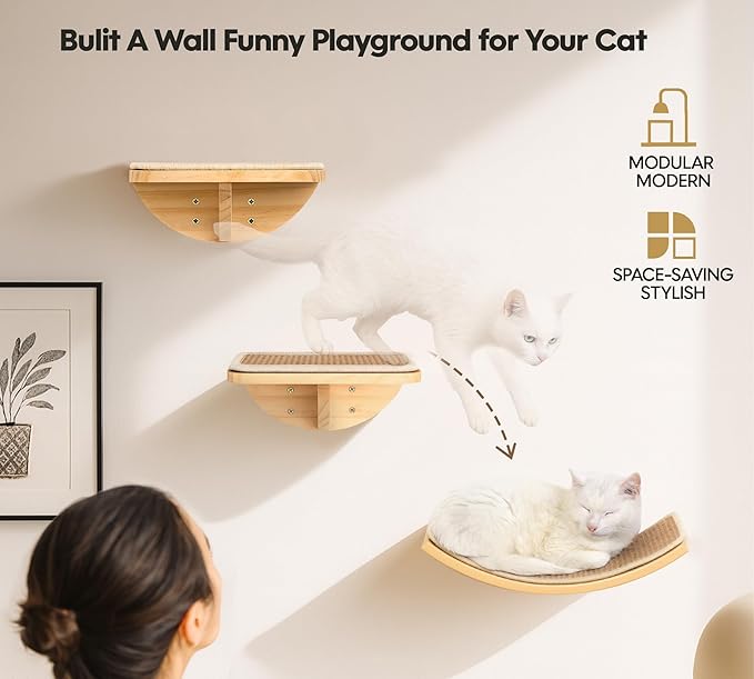 Cat Window Perches, Curved Cat Wall Sisal Mat Bed and 2 Floating Wall Steps - Image 6
