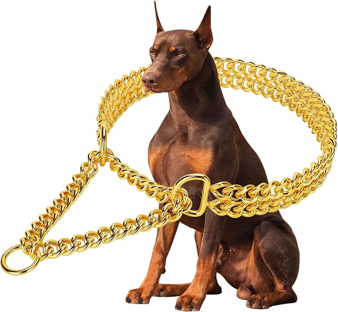 Gold Dog Chain Collar Stainless Steel 18K Gold Dog Collar Adjustable Walking by KINGOLDOS