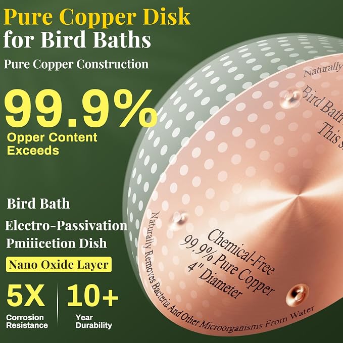 1 Pcs Bird Bath Copper Disk, 0.6mm Thick Reinforced 99.99% Pure Copper Birdbath - Image 3