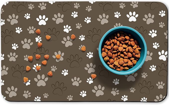 Dog Food Mat, Absorbent Water Bowl Mats Cat Pet Feeding Placemats Brown 17 * 30 by Zoeeya