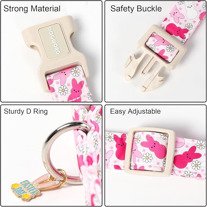 DOGWONG Easter Dog Collar, Cute Pink Easter Bunny Pet Collar Durable Holiday - Image 3
