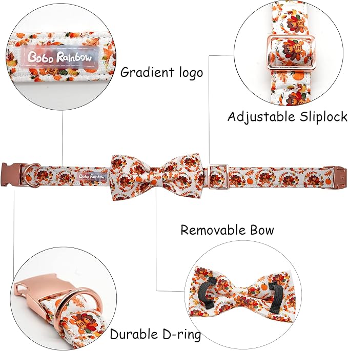 Dog Collar - Thanksgiving Turkey Pet Collar Bowtie Gift Puppy Cute Bow Collar - Image 2