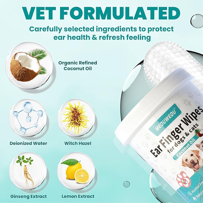 Wider Ear Cleaner Finger Wipes 60 Counts, Dog Ear Cleaner, Grooming Kit Care - Image 3
