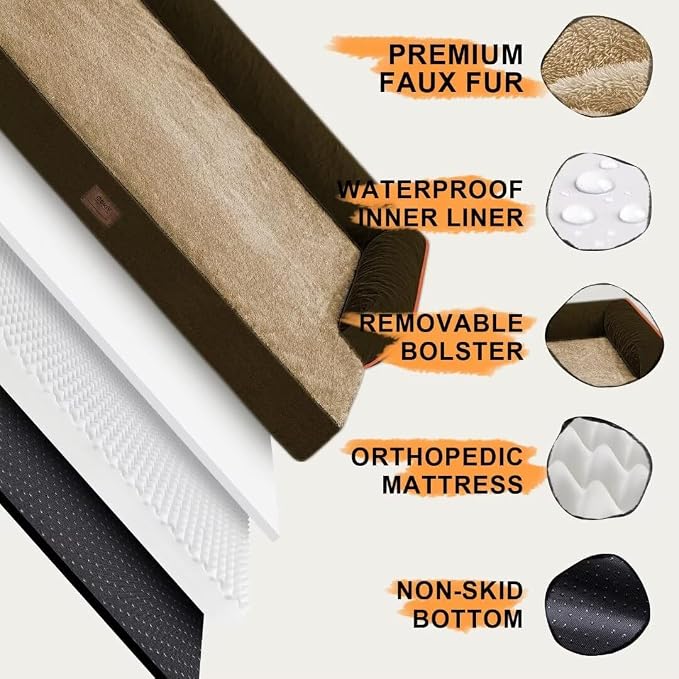 Orthopedic Large Dog Bed Washable: Brown Gaint Size Dog Beds - Image 5