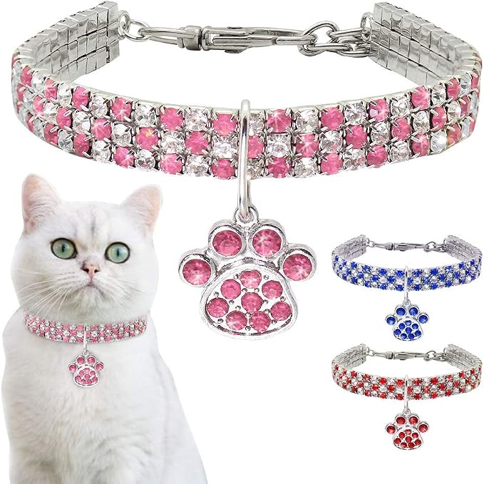 Pet Collar with Diamonds, Adjustable Crystal Diamond Elastic Heart Claw Pendant - Image 2