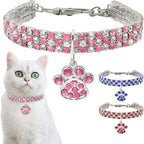 Pet Collar with Diamonds, Adjustable Crystal Diamond Elastic Heart Claw Pendant - Image 3