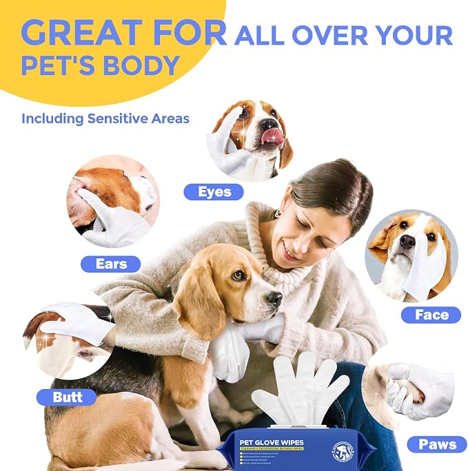 Pet Cleaning Glove Wipes for Dogs & Cats, Hypoallergenic Deodorizing Disposable - Image 4