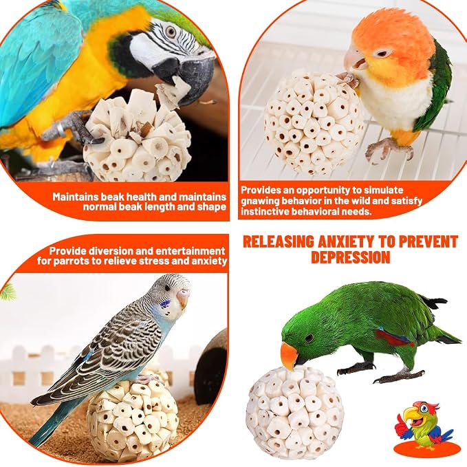 9 Pack Bird Toy Sola Balls, Natural Parrot Soft Chew Shredding & Foraging Toy - Image 5
