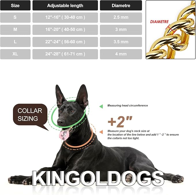 Gold Dog Collar Chain Stainless Steel 19K Gold Dog Collar Adjustable Walking - Image 6