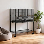 43 Inch Bird Cage with Wooden Perches, Standing Wrought Iron Birdcage with - Image 2