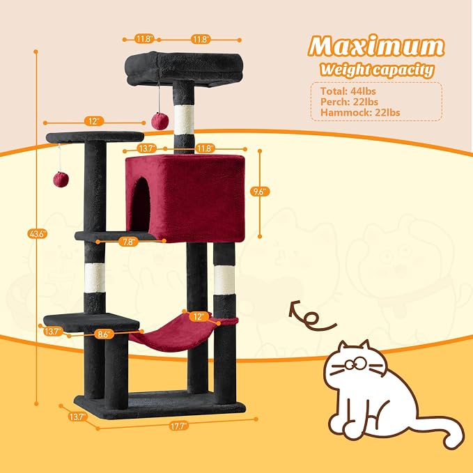 DUMOS Small 44 Inch Cat Tree Tower, Cat Climbing Tower - Image 2