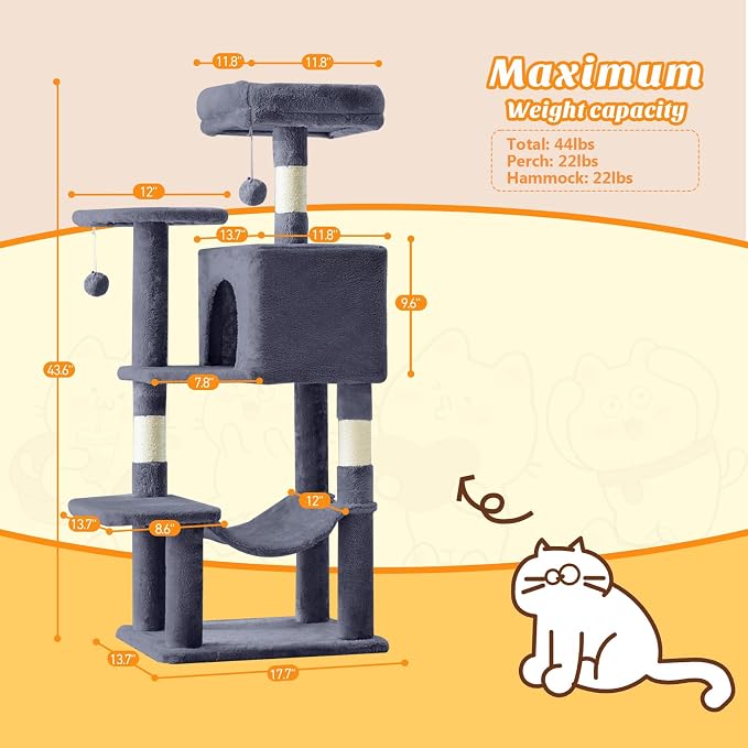 DUMOS Small 44 Inch Cat Tree Tower, Cat Climbing Tower - Image 2