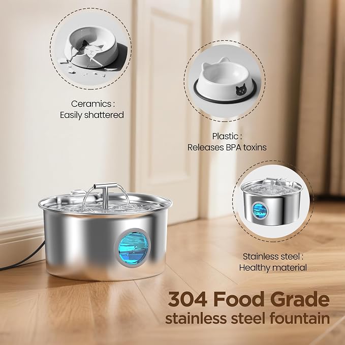 Cat Water Fountain Stainless Steel: 2.6L Cat Fountain - Image 2