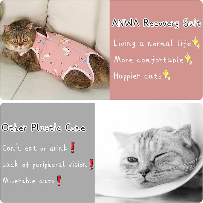 ANWA Cat Recovery Suit, Breathable Cat Onesie After Surgery, Kitten Surgery - Image 7