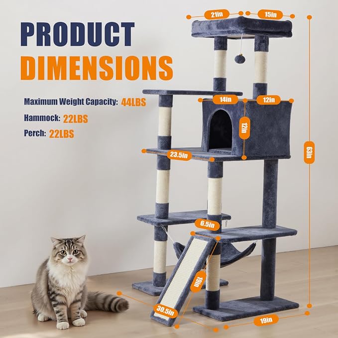 Sweetcrispy 63 inch Cat Tree Tower, Large Multi Level Cat Climbing Tower - Image 2