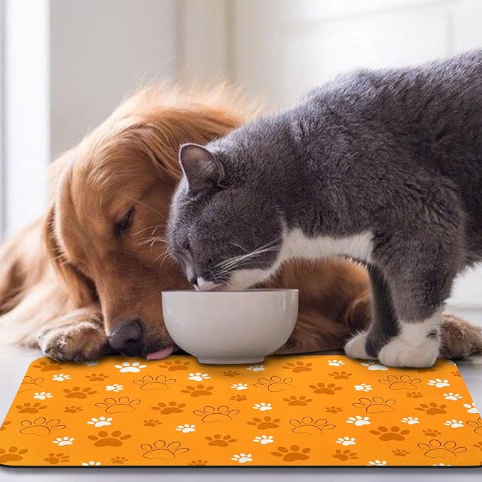 Dog Food Mat, Absorbent Water Bowl Mats Cat Pet Feeding Placemats Orange 24 * - Image 7