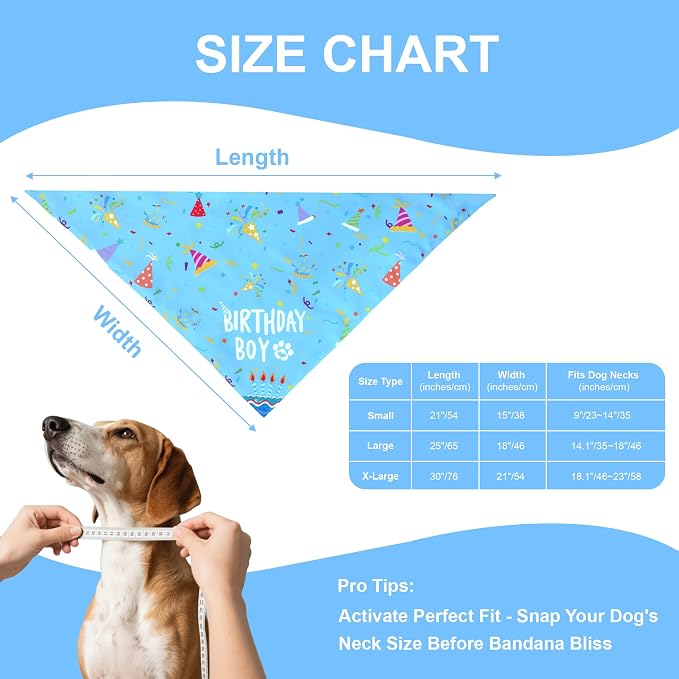 Dog Birthday Bandana Boy for Small Dogs, Reversible 2 Patterns in 1, Happy - Image 4