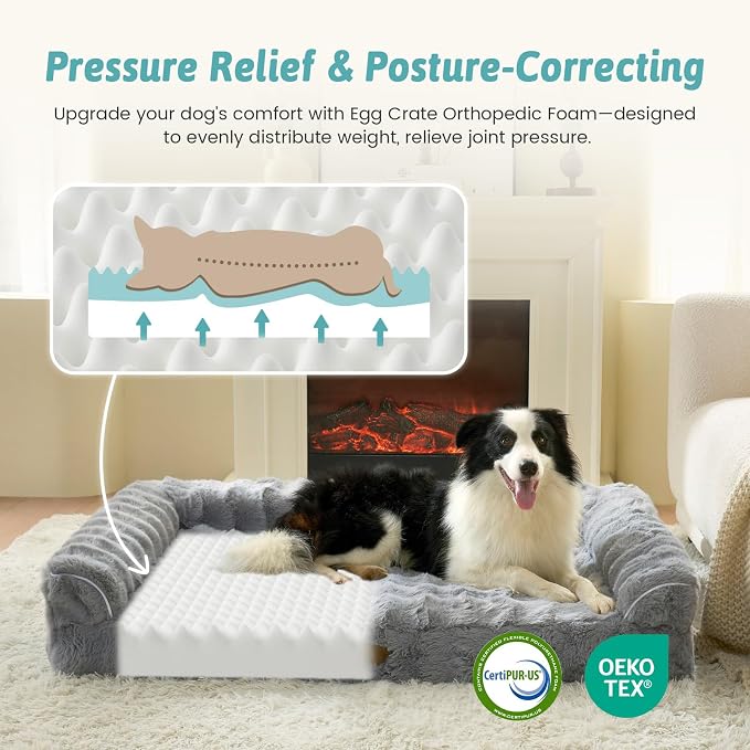 Faux Fur Orthopedic Dog Bed, Extra Large Dog Bed, Supportive Foam Pet Sofa - Image 2