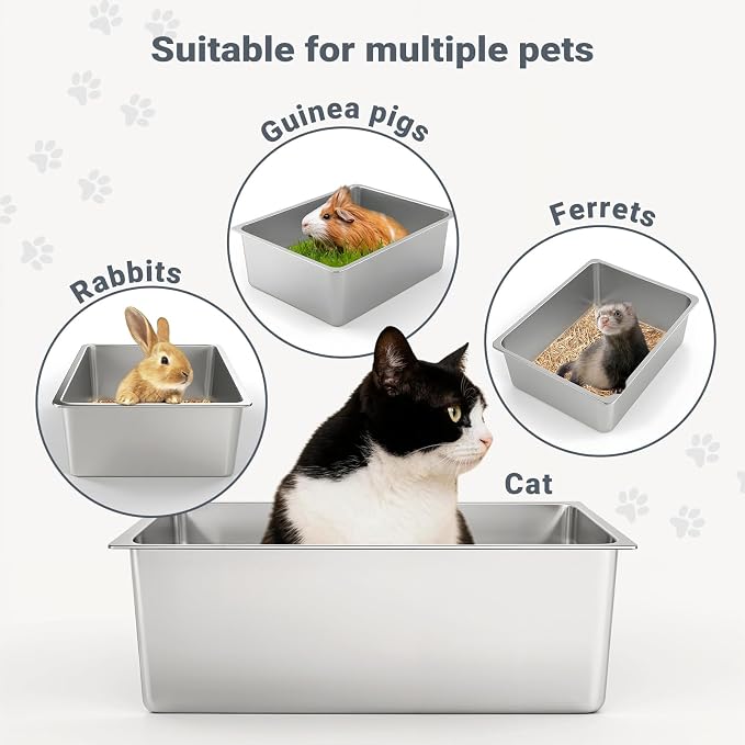 Kirecoo Stainless Steel Cat Litter Box, Large Metal High Sided Cat Pan Box - Image 6