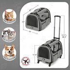 Large Pet Carrier with Wheels, Foldable Rolling Dog Carrier with Big Pocket - Image 2