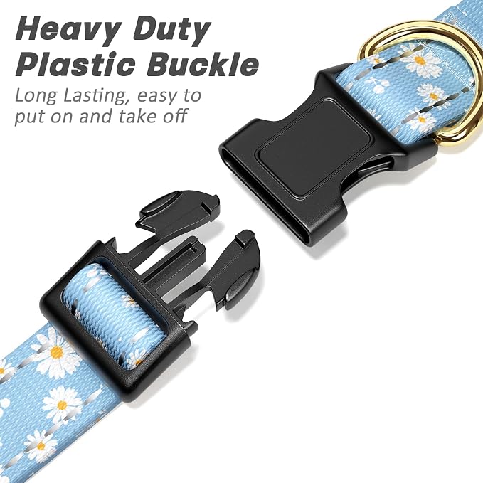 Reflective Dog Collar for Medium Dogs, Cute Daisy Theme Adjustable Heavy-Duty - Image 4