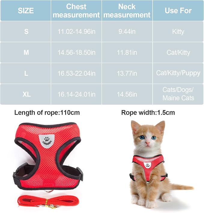 Shudyear Cat Harness and Leash, Adjustable Soft Mesh, Anti-Escape, Reflective - Image 2