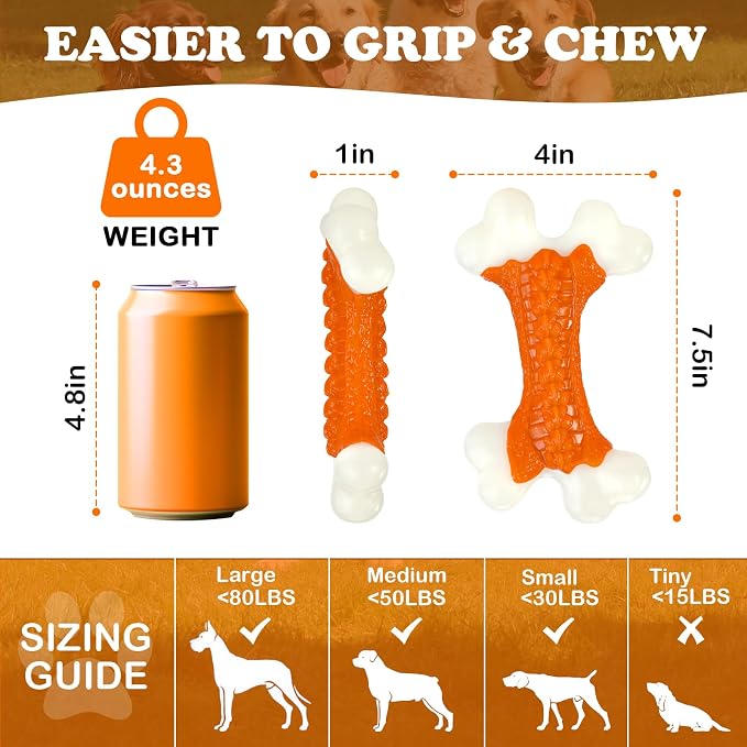 Dog Toys for Aggressive Chewers Large Breed, Tough Bones, Nylon Puppy Teething - Image 3