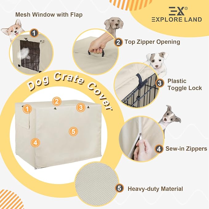 Explore Land 54 inches Dog Crate Cover Heavy Duty Polyester Pet Kennel Sunshade - Image 4