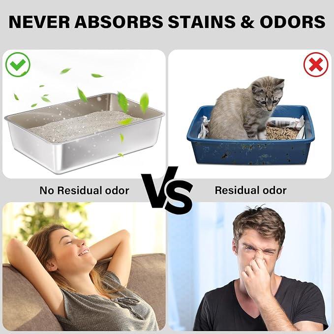 Stainless Steel Litter Box 2 Pack, 19.7"x13.7"x6" Large Metal Litter Box - Image 5