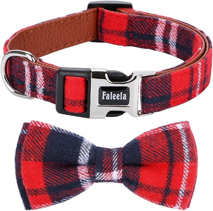 Faleela Soft &Comfy Christmas Bowtie Dog Collar, Detachable and Adjustable Bow by Faleela