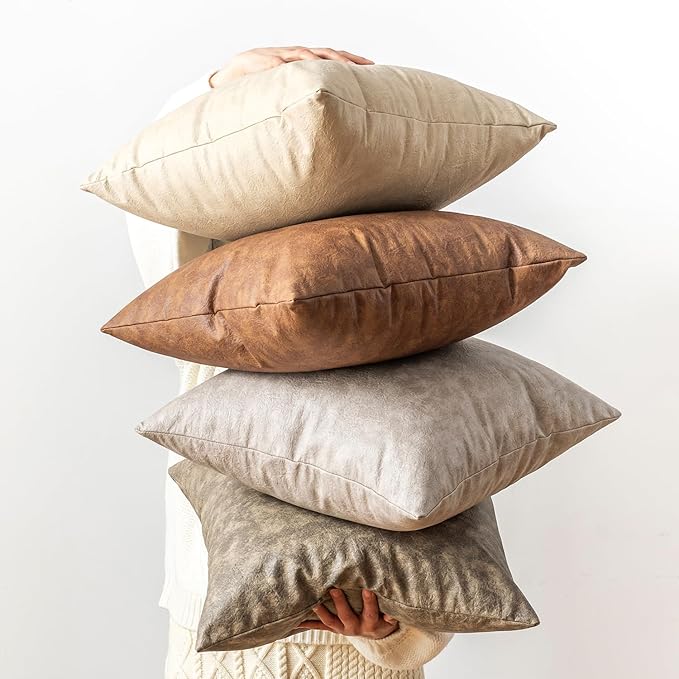 Faux Leather Pillow Covers, for Home Decor Outdoor Waterproof Pet Hair - Image 7