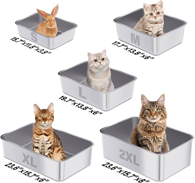 Stainless Steel Litter Box, 19.7"x13.7"x6" Large Metal Litter Box - Image 6
