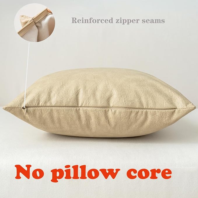 Pack of 4 Oversized Faux Leather Neutral Decorative Throw Pillow Covers 26x26 - Image 3