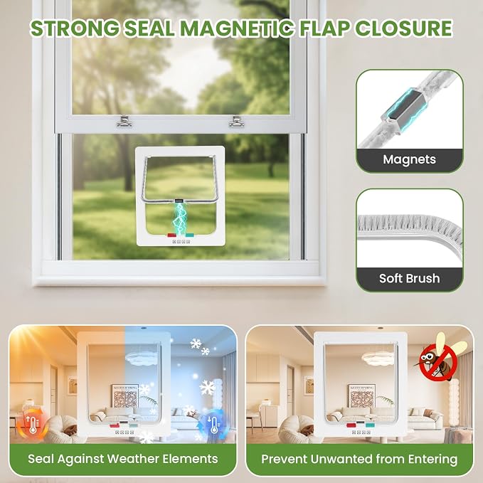 Cat Door for Window, 4 Locking Modes for Safety Cat Window Door, Fits 14"-28" - Image 6