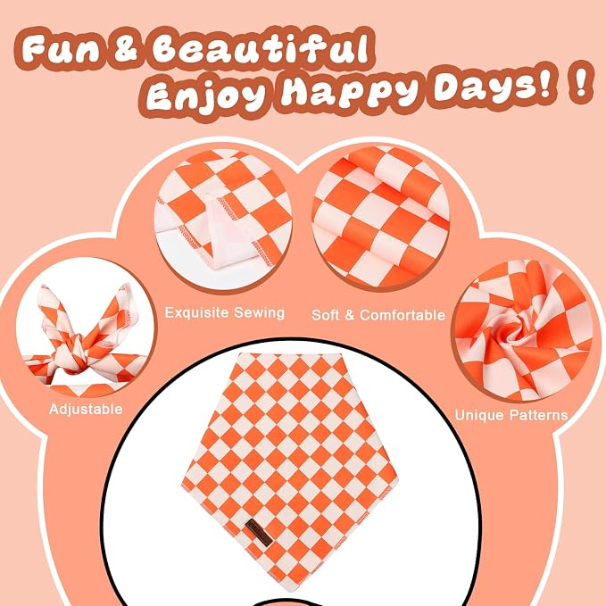 Fall Dog Bandana – Orange Gingham Plaid Triangle Scarf - Image 2