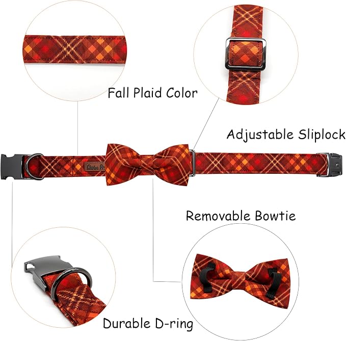 Fall Dog Collar, Pet Collar Bow Plaid Pet Collars Girl Boy Holiday Pet Collars - Image 2